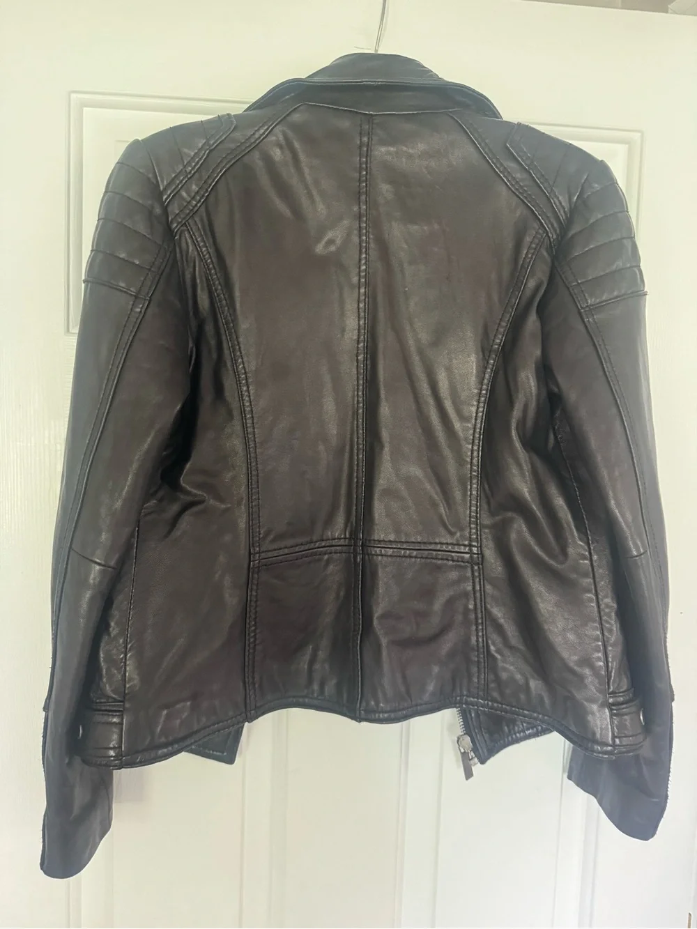 Michael Kors Black Leather Moto Jacket with Zip Pockets